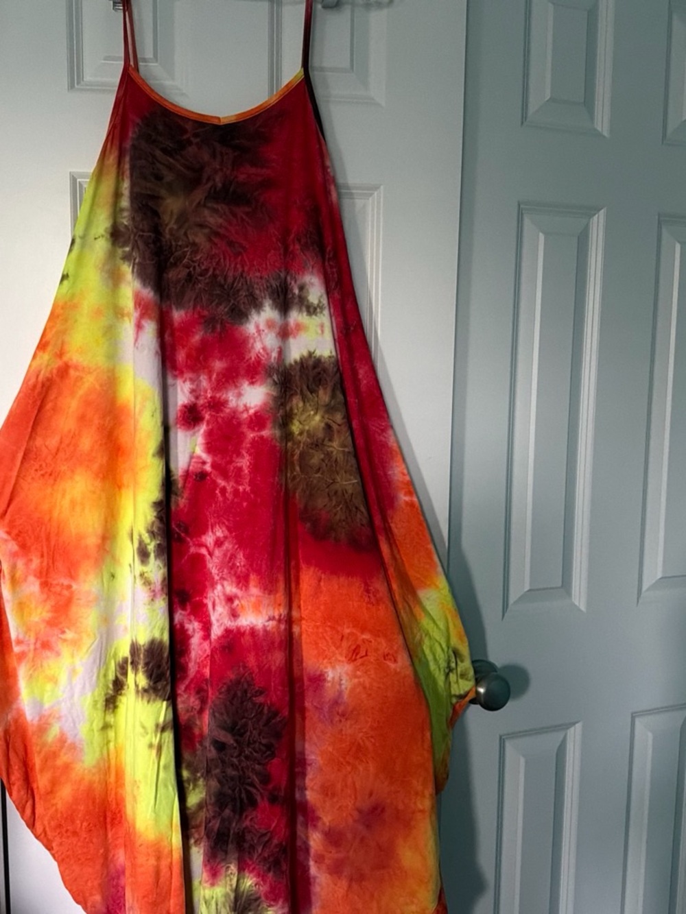 Vibrant Tie-Dye Maxi dress in Red, Orange & Yellow